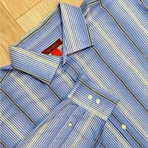 nyne 3XL Big Men’s Blue Striped Button Up Cotton Dress Shirt